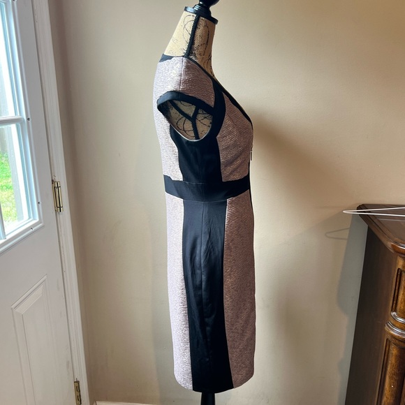 JAX Sheath Gold/Black Bodycon Dress SZ 6 Medium Short Sleeve Full Front Zipper - Picture 4 of 16